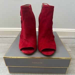 Louise et Cie Women's Red Suede Peep Toe Booties, Size 8